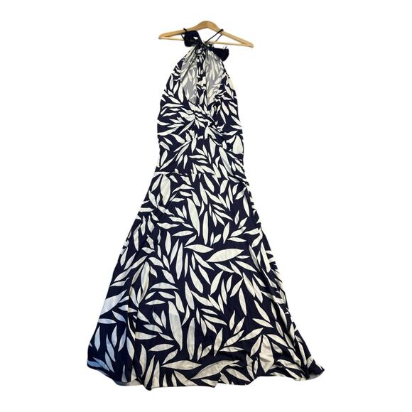 YaYa & Co Women's Open- Back Halter Maxi Dress Mermaid Style Sz Small Navy/White - Picture 2 of 13